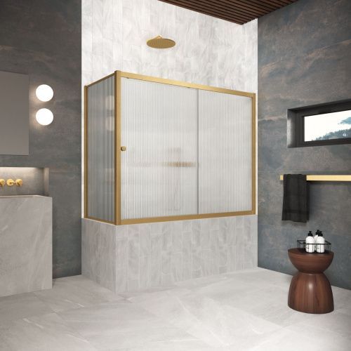 Душевая шторка на ванну Vegas-Glass ZV+ZVF Protec ZV+ZVF Protec 150*90 03 Moru 150х140 стекло рифленое профиль золото ориентация универсальная