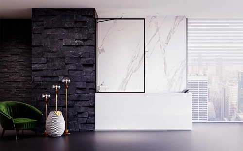 Душевая шторка на ванну Veconi Palau PL85B-80-01-C4 80х150 стекло прозрачное профиль черный ориентация универсальная