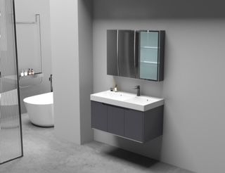 Комплект мебели: тумба 70x46x51 + раковина + шкаф-зеркало Cerutti SPA MAIELLA 70 подвесной цвет серый - фото 4