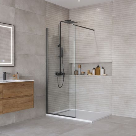 Душевая перегородка BelBagno KRAFT KRAFT-L-1-80-C-NERO 80х195 стекло прозрачное профиль черный
