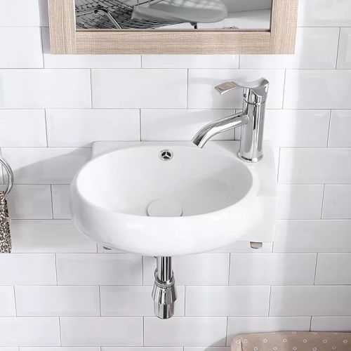 Раковина из санфаянса CeramaLux 9100L 43х29 подвесная цвет белый 1 отверстие под смеситель