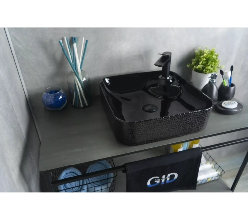 Раковина керамическая Gid 53312 43х43 накладная цвет черный без отверстий под смеситель