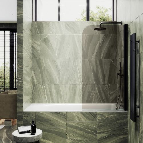 Душевая шторка на ванну Maybah Glass MGV-611-6 60х140 стекло тонированное профиль черный ориентация универсальная