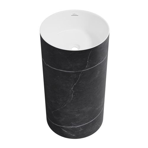 Раковина акриловая Wellsee Chalice Perfection 230617000 45х45 напольная цвет черный мрамор/белый без отверстий под смеситель
