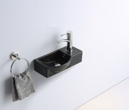 Раковина из санфаянса CeramaLux 7947ALMB 41х23 подвесная цвет черный матовый 1 отверстие под смеситель