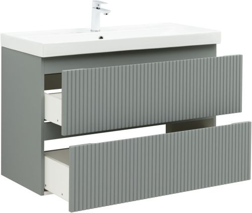 Тумба под раковину Aquanet Джейн (Flat) 00335436 100х45х64 подвесная цвет зеленый/серый