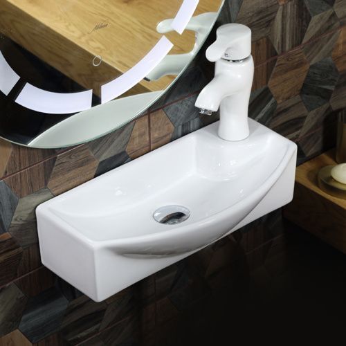 Раковина из сантехнического фарфора Melana 7946L-805 45х23 подвесная цвет белый 1 отверстие под смеситель