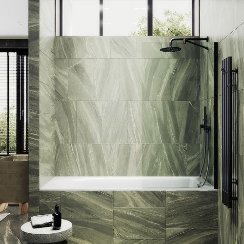 Душевая шторка на ванну Maybah Glass MGV-63-6ш 70х140 стекло прозрачное профиль черный ориентация универсальная