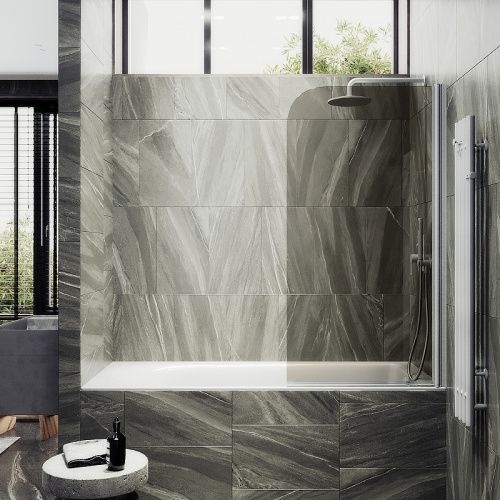 Душевая шторка на ванну Maybah Glass MGV-611-1 60х140 стекло тонированное профиль белый ориентация универсальная