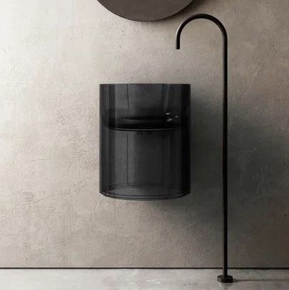 Раковина из полиэфирной смолы Abber KRISTALL AT2704Onyx 42х42 подвесная цвет черный без отверстий под смеситель