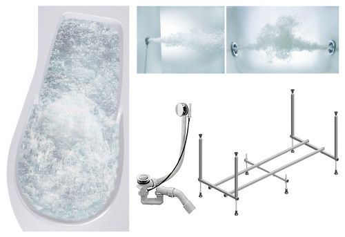 Ванна акриловая гидромассажная Timo VINO VINO1792R-KTVINO17-SPV1505-T-CM-T-BM 170х92 пристенная асимметричная с каркасом