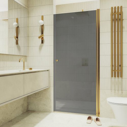 Душевая дверь Maybah Glass MGD-812-3 90х198 стекло тонированное профиль золото глянцевое