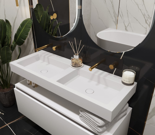 Раковина из искусственного камня Armadi Art Flat 888-120 120х45 подвесная цвет белый без отверстий под смеситель