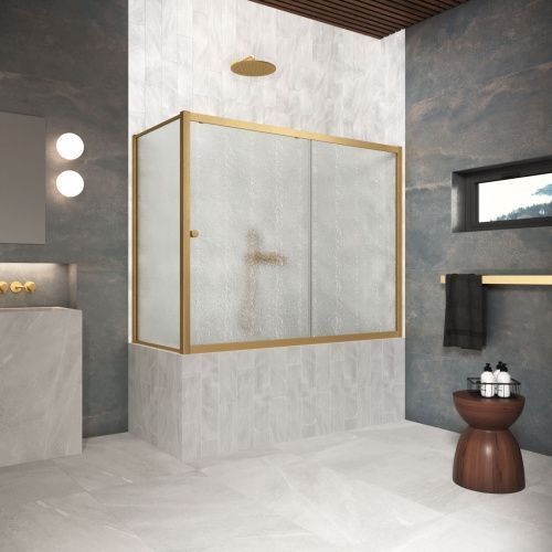 Душевая шторка на ванну Vegas-Glass ZV+ZVF Protec ZV+ZVF Protec 150*90 03 02 150х140 стекло рифленое профиль золото ориентация универсальная