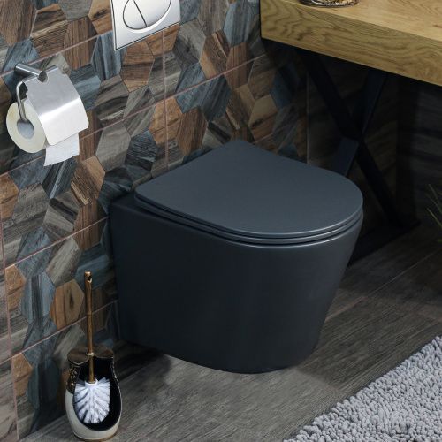 Унитаз подвесной Melana MLN-310302MDG темно-серый с сиденьем микролифт безободковый душевой смыв