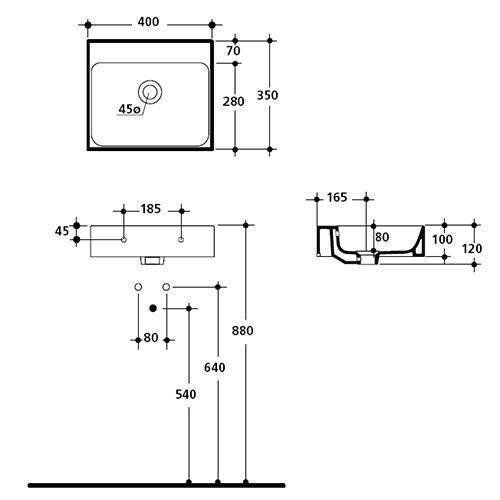 Раковина из сантехнического фарфора Kerasan Cento 353901*0 40х35 подвесная цвет белый без отверстий под смеситель - фото 3