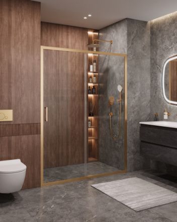 Душевая дверь Cezares MOLVENO MOLVENO-BF-1-150-C-BORO-IV 150х195 стекло прозрачное профиль золото брашированное