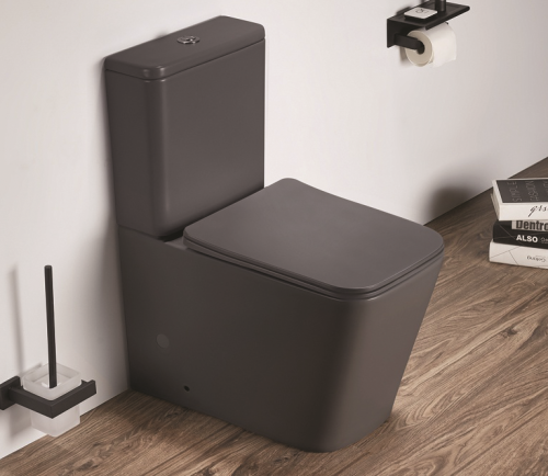Унитаз напольный с бачком CeramaLux 2170AXMDH серый матовый с сиденьем микролифт безободковый каскадный смыв