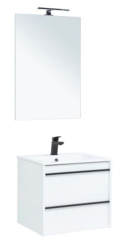Комплект мебели: тумба с раковиной + зеркало Aquanet Lino 00271951 60х50 подвесной цвет белый