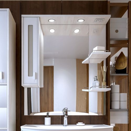 Зеркало-шкаф с подсветкой Бриклаер 4627125412035 90х20х103 подвесной цвет светлая лиственница/белый