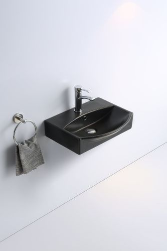 Раковина из санфаянса CeramaLux 78014CMB 50х41 подвесная цвет черный матовый 1 отверстие под смеситель