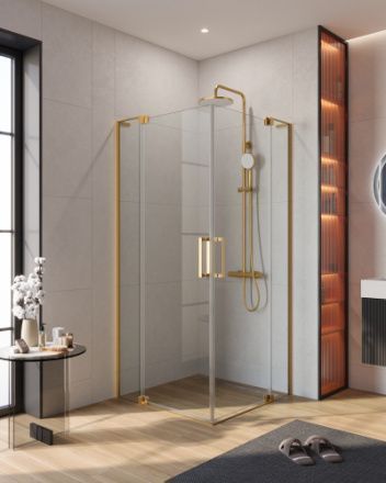 Душевой уголок Cezares SLIDER SLIDER-A-2-90/100-C-BORO 90х90 стекло прозрачное профиль золото брашированное без поддона