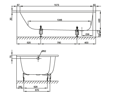 Ванна стальная Bette Space 1131-000 170х90 встраиваемая прямоугольная без ножек - фото 2