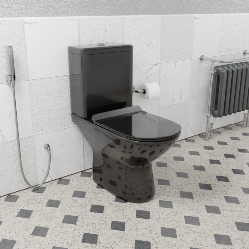 Унитаз напольный с бачком CeramaLux 9126-18 черный глянцевый с сиденьем микролифт безободковый каскадный смыв