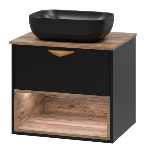 Тумба под раковину Brevita Bergen BER-07060-19-02-1Я 60х48х52 подвесная цвет черный/коричневый