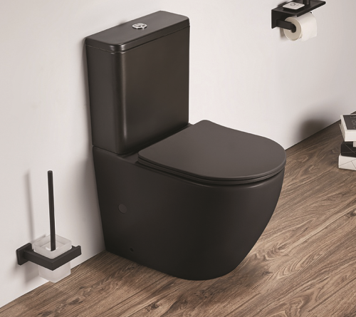 Унитаз напольный с бачком CeramaLux 2166MB черный матовый с сиденьем микролифт безободковый каскадный смыв