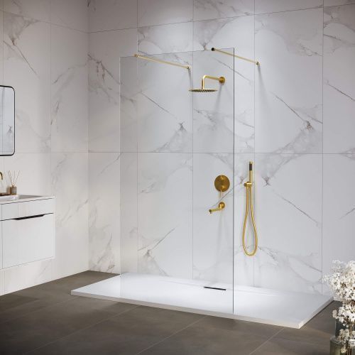 Душевая перегородка RGW Walk In 35101614-16 140х195 стекло прозрачное профиль золото глянцевое