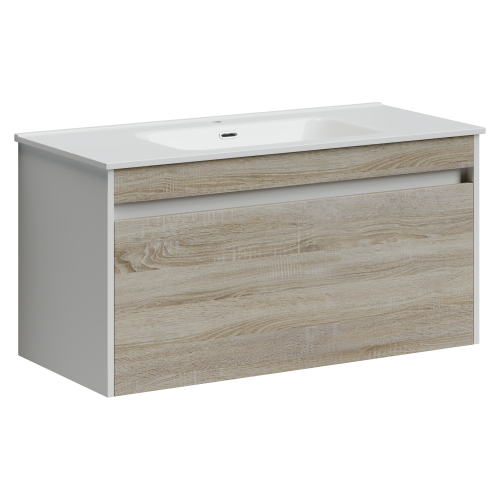 Тумба под раковину Sancos Smart SM100E 99х45х50 подвесная цвет дуб бардолино/белый