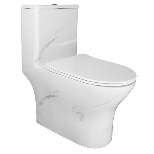 Унитаз напольный с бачком Azario AZ-8618M белый мрамор с сиденьем микролифт безободковый каскадный смыв