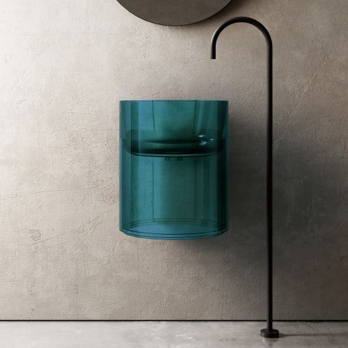 Раковина из полиэфирной смолы Abber KRISTALL AT2704Aquamarin 42х42 подвесная цвет бирюзовый без отверстий под смеситель