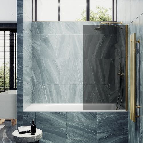 Душевая шторка на ванну Maybah Glass MGV-81-3ш 70х140 стекло тонированное профиль золото ориентация универсальная