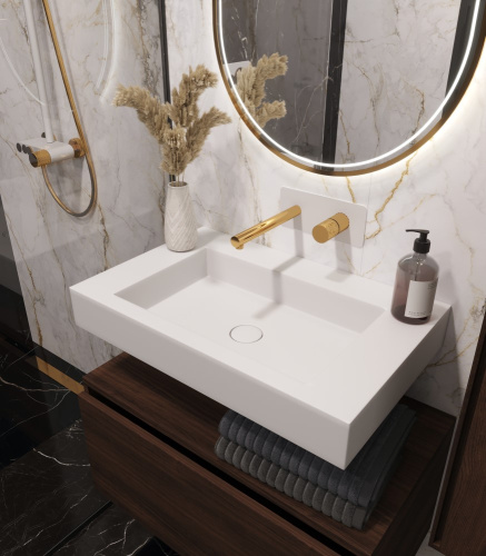 Раковина из искусственного камня Armadi Art Flat 888-70 70х45 подвесная цвет белый без отверстий под смеситель