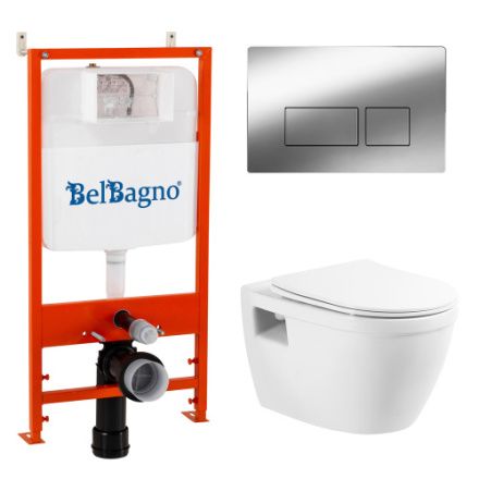 Комплект унитаз с инсталляцией с клавишей смыва BelBagno LOTO BB070CHR/SC/BB026/BB041CR