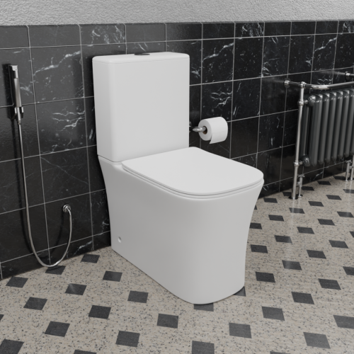 Унитаз напольный с бачком CeramaLux 1218A белый глянцевый с сиденьем микролифт безободковый каскадный смыв