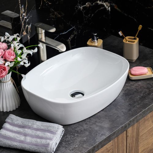 Раковина из сантехнического фарфора Melana 320352-805 51х39 накладная цвет белый без отверстий под смеситель