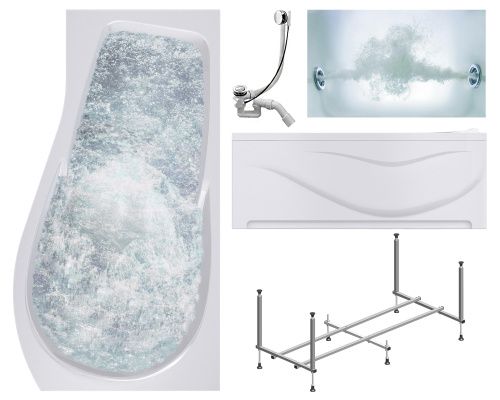 Ванна акриловая гидромассажная Timo VINO VINO1792R-KTVINO17-SPV1505-T-CM-FPVINO17R 170х92 пристенная асимметричная с каркасом