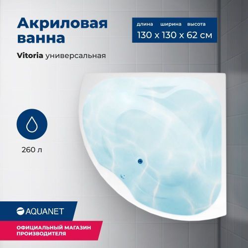 Ванна акриловая Aquanet Vitoria 00205371 130х130 угловая четверть круга с каркасом