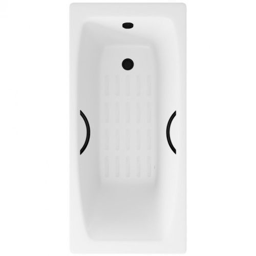 Ванна чугунная Delice Repos DLR220507RB-AS 150х70 пристенная прямоугольная без ножек с черными матовыми ручками и антискользящим покрытием