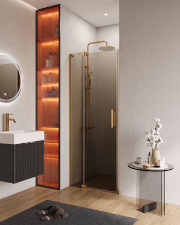 Душевая дверь Cezares SLIDER SLIDER-B-1-80/90-BR-BORO 80х195 стекло тонированное профиль золото брашированное