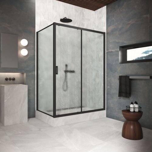 Душевой уголок Vegas-Glass ZP+ZPV Protec ZP+ZPV Protec h1900 170*70 02М 02 170х70 стекло рифленое профиль черный без поддона