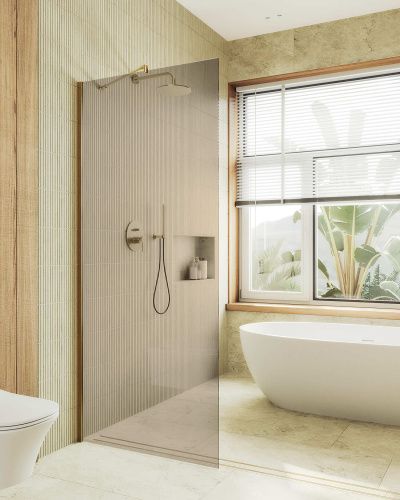 Душевая перегородка Maybah Glass MGD-684-3ш 119х195 стекло тонированное профиль золото глянцевое