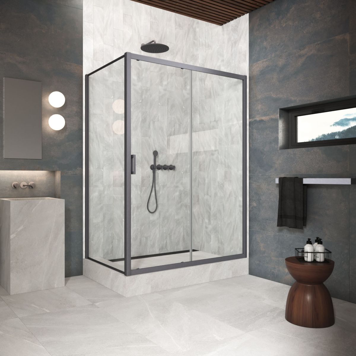 Душевой уголок Vegas-Glass ZP+ZPV Protec ZP+ZPV Protec h1900 170*70 06 crystalvision 170х70 стекло прозрачное профиль вороненая сталь без поддона