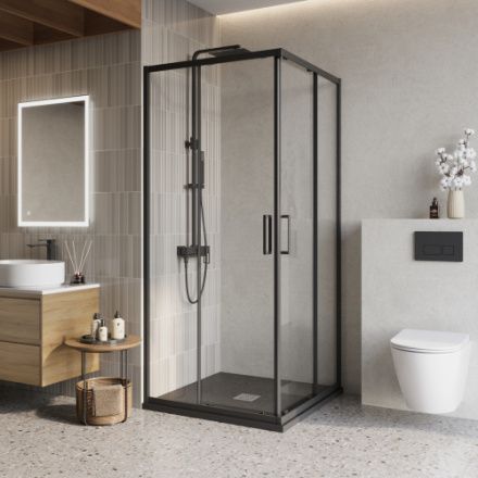 Душевой уголок BelBagno LUCE LUCE-A-2-90-C-NERO 90х90 стекло прозрачное профиль черный без поддона