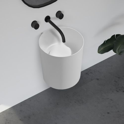 Раковина из искусственного камня Abber STEIN AS2624 42х42 подвесная цвет белый матовый без отверстий под смеситель