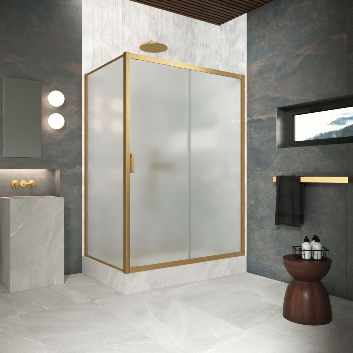 Душевой уголок Vegas-Glass ZP+ZPV Protec ZP+ZPV Protec h1900 170*70 03 10 170х70 стекло матовое профиль золото без поддона