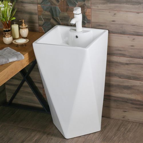 Раковина из сантехнического фарфора Melana B156-805 47х47 напольная цвет белый 1 отверстие под смеситель